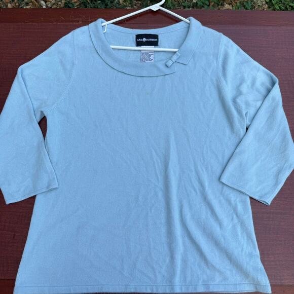 Sag Harbor Light Blue 3/4 Sleeve Knit Top - Size L - Picture 1 of 6